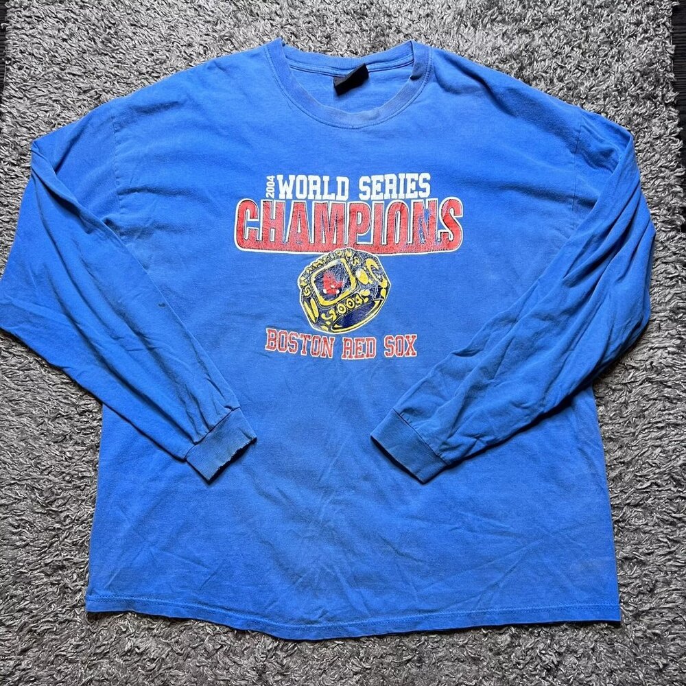 Vintage 2004 Boston Red Sox World Series Champions Shirt Mens 2XL Blue Long Slee